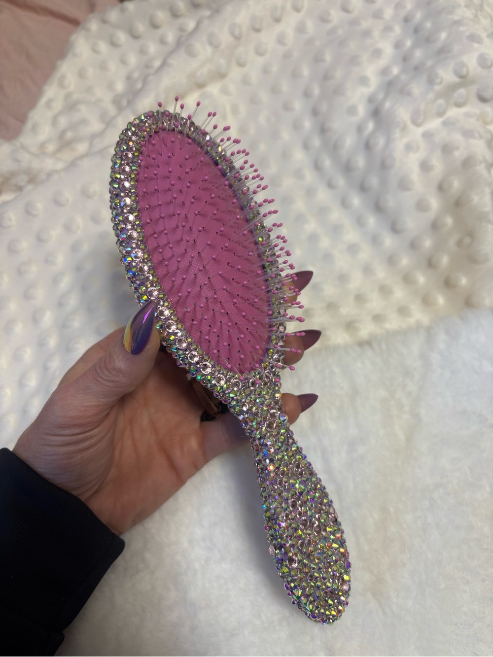Wet Austrian Crystal Rhinestone Hair Brush - Sparkle-Embellished Detangler